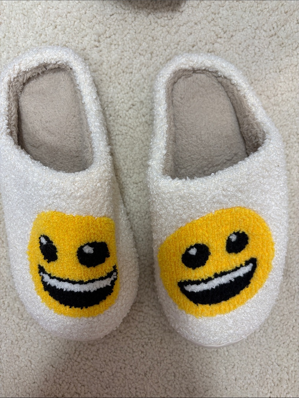 Kids Cream Smiley Face Slip-On Slippers